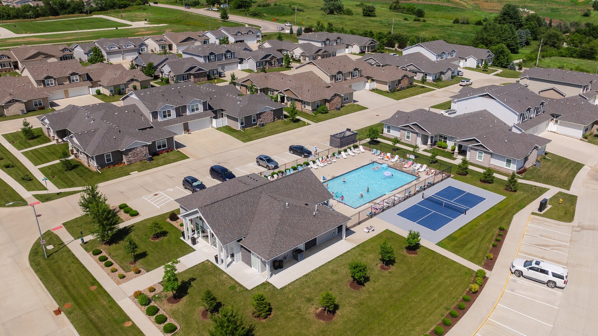 Aerial view of a Hubbell Homes community in West Des Moines, Iowa