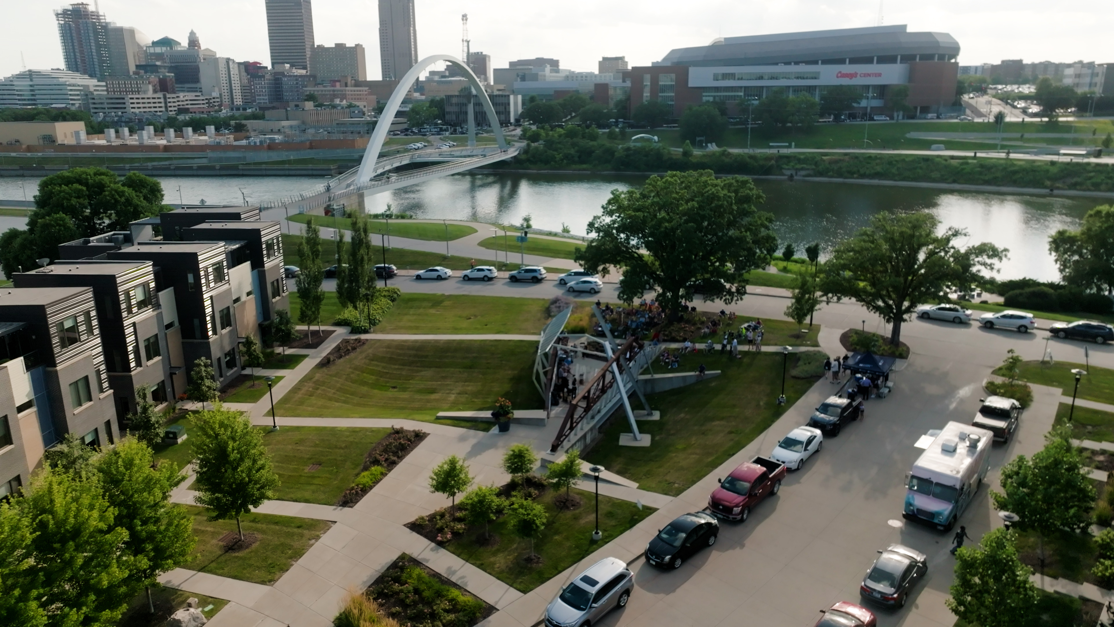 Walkable neighborhood scene near The Banks in Downtown Des Moines